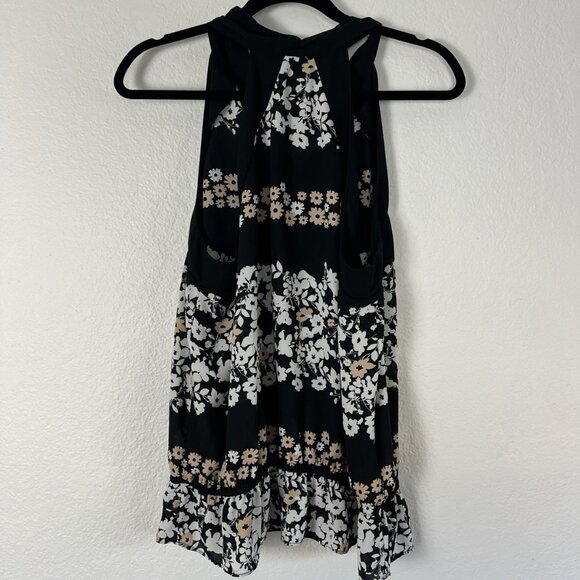 7th Avenue Design Studio Top Womens Size XL Black Floral Sleeveless Scarf Blouse - Picture 2 of 11